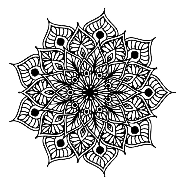 Libro da colorare mandala, forma di fiore, terapia orientale, loghi yoga.