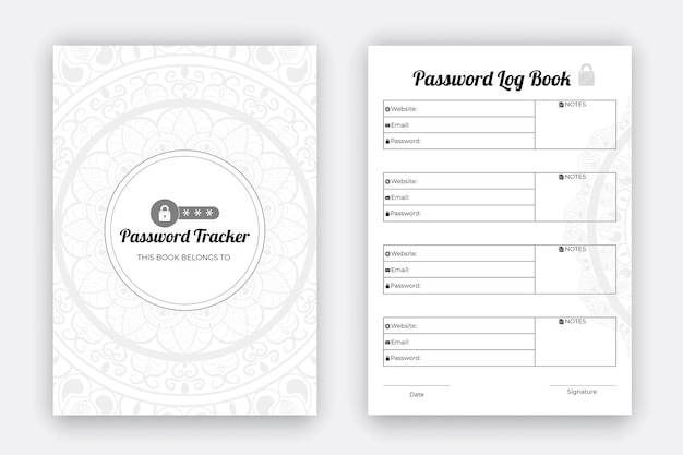 벡터 mandalastyle 비밀번호 추적기 매일 계획자 로그 북 kdp 내부 일기 레이아웃 디자인 템플릿