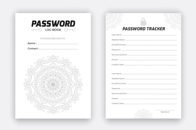 Mandalastyle password tracker daily planner log book KDP internal diary layout design template