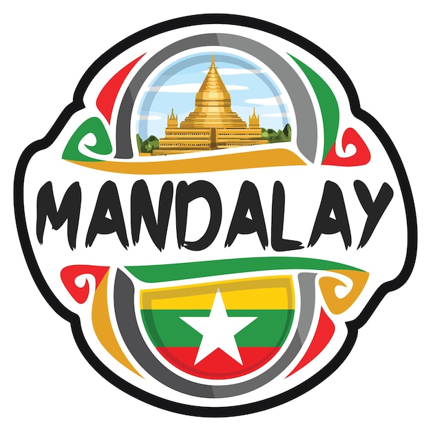 Mandalay myanmar flag travel souvenir sticker skyline landmark logo badge timbro seal emblem svg eps