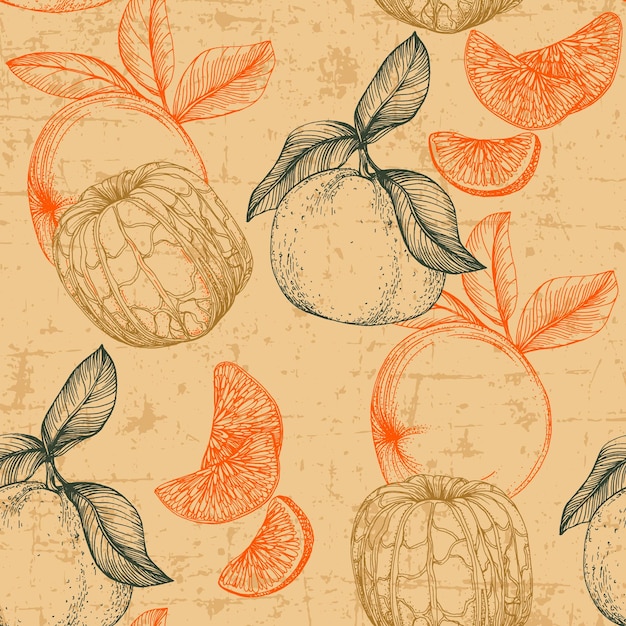 Vector mandarin floral citrus pattern