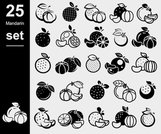 Mandarin set. Collection icons mandarin. Vector