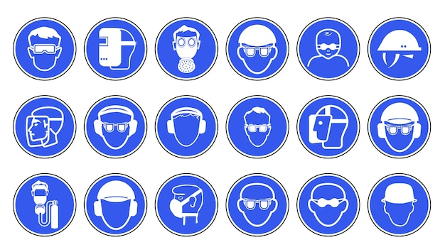 Mandatory signs in production used for industrial purposes for head protection vector graphics