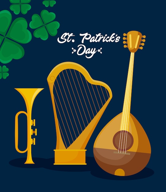 Vector mandolin with harp and trump of st patrick day