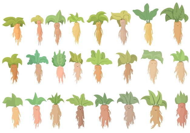 Mandrake icons set cartoon vector Alchemy ancient