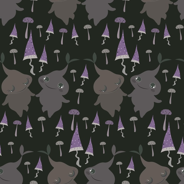 Vector mandrake and mushrooms seamless pattern. mandragora vector illustration.