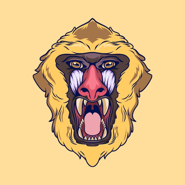 Mandrill baboon head illustration