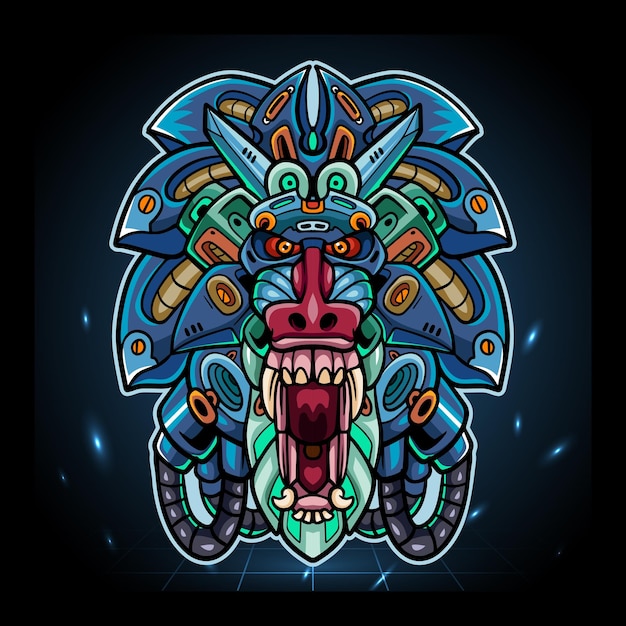 mandrill head mecha robot mascot esport logo design