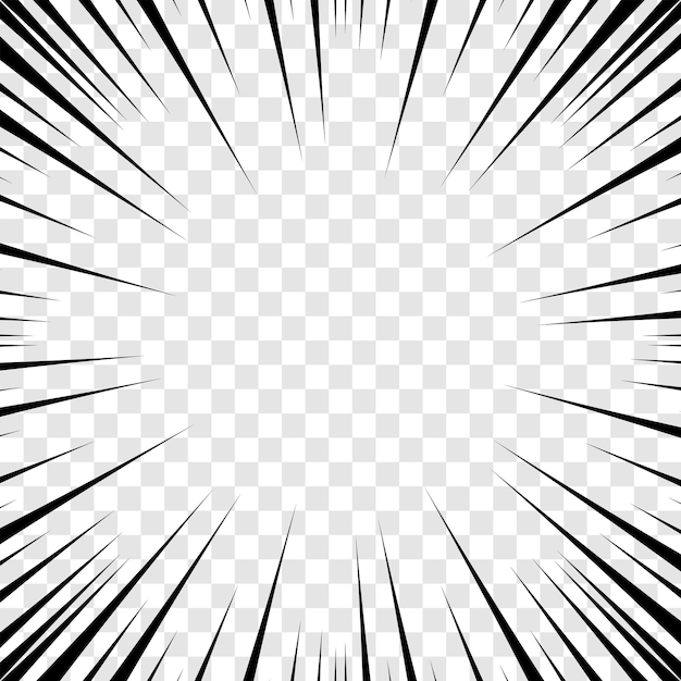 Manga anime actie framelijnen. Abstracte explosieve sjabloon met snelheidslijnen op transparante achtergrond. Beweging radiale lijnen. Flash explosie radiale lijnen Vector illustratie