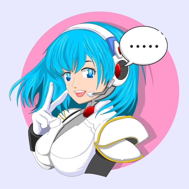 manga anime meisje praten door headset voor callcenter hotline vectorillustratie