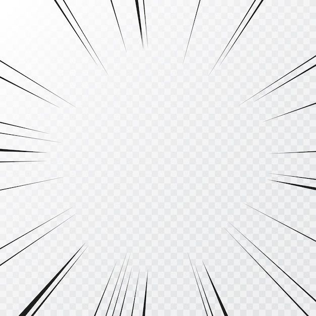 Vector manga effect action frame in comics book style. black and white vector illustration of motion radial lines isolated on a transparent background