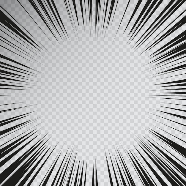 Vector manga effect action frame in comics book style. black and white vector illustration of motion radial lines isolated on a transparent background