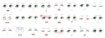 Premium Vector  Anime female characters facial kawaii expressions. manga  woman mouth, eyes and eyebrows vector illustration set. cartoon anime girls  emotions. cartoon face emotion manga comic eyes