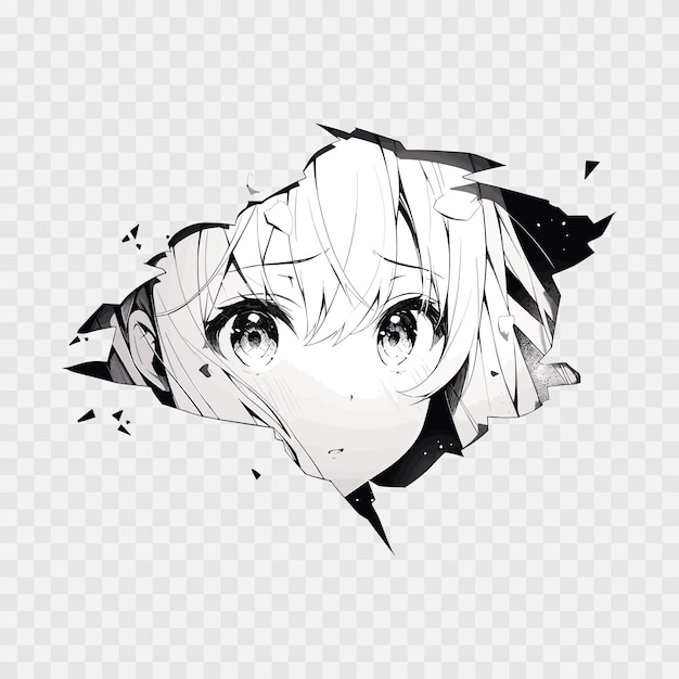 Vector manga eyes looking from a paper tear black and white color anime girl peeps out isolated