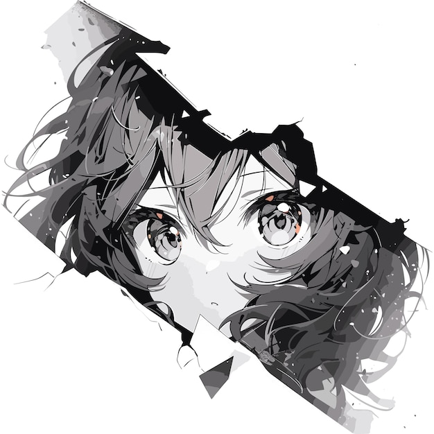 Premium Vector  Manga eyes looking with paint dripping from her face  drawing of black and white anime girl peeps out