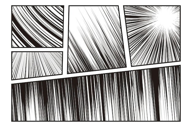 Vector manga speed line set with stripe and radial effect