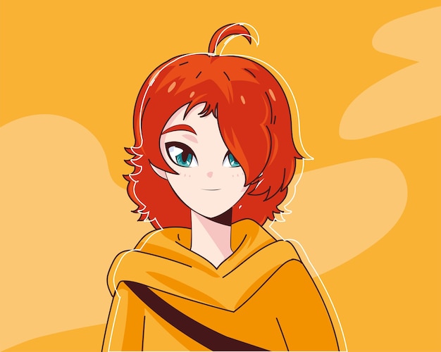 Manga woman cartoon with red hair