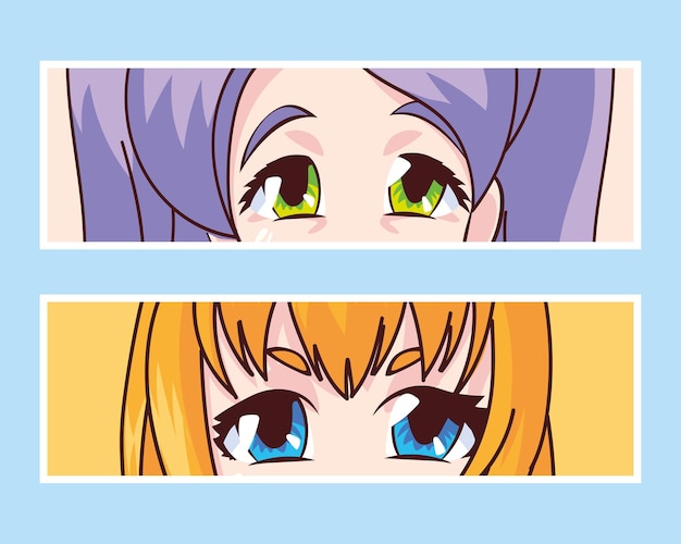 Manga women cartoons eyes banners