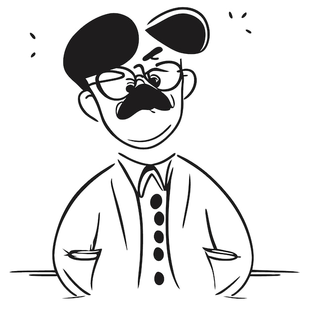 mange style intellectual property lawyer with glasses wide face vector illustration doodle line art