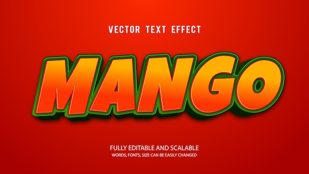 Mango 3d bewerkbare teksteffect vector met schattige achtergrond