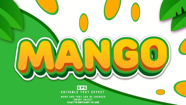 Mango 3D-bewerkbare teksteffectvector met achtergrond