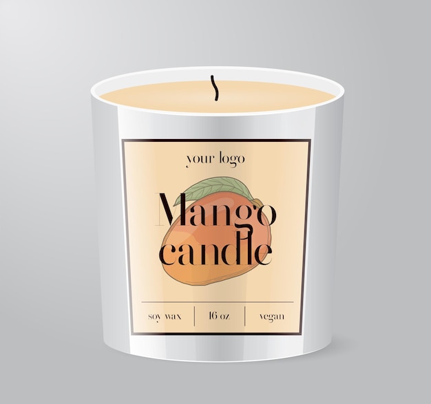 Vector mango candle label template glass cup packaging isolated