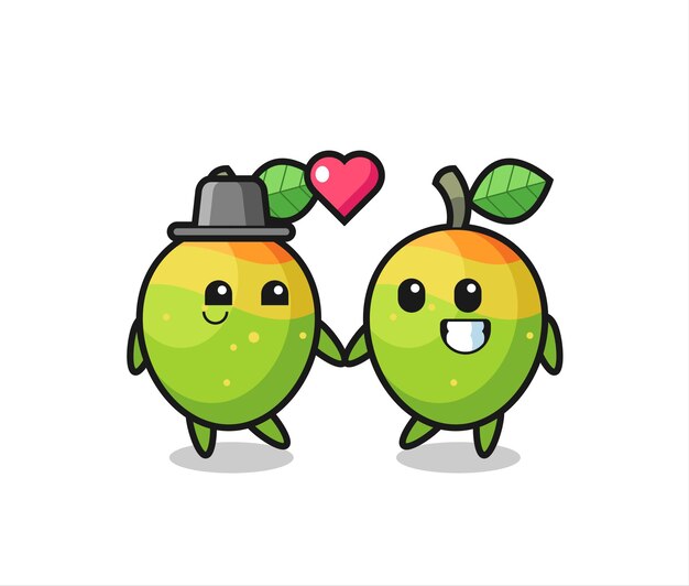 Mango cartoon character couple with fall in love gesture , cute style design for t shirt, sticker, logo element