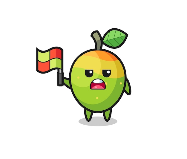 Mango character as line judge putting the flag up , cute style design for t shirt, sticker, logo element