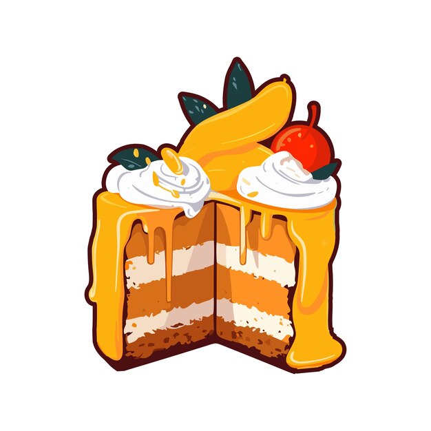 mango coconut cake clip art illustration
