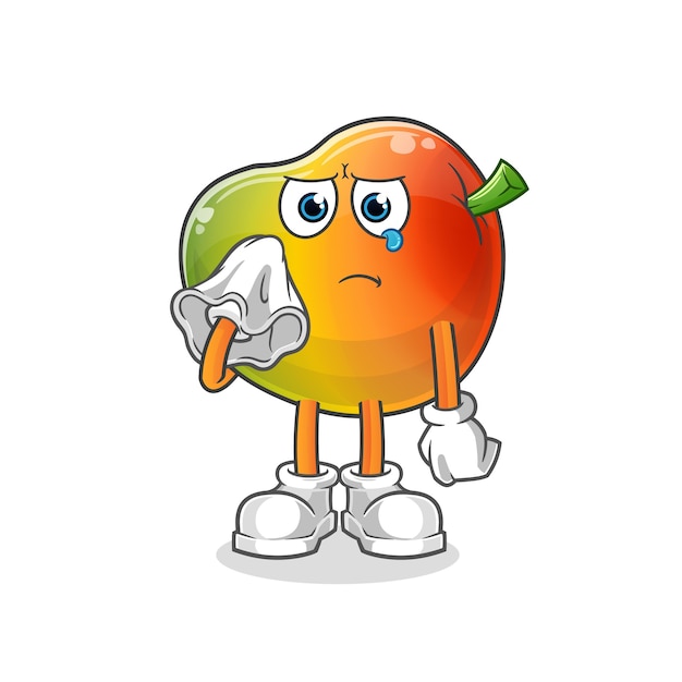 Mango cry with a tissue  character. cartoon mascot