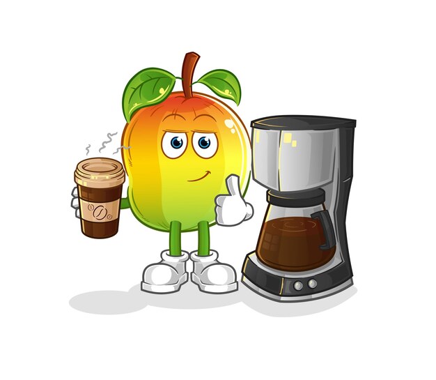 Mango drinking coffee illustration. character vector