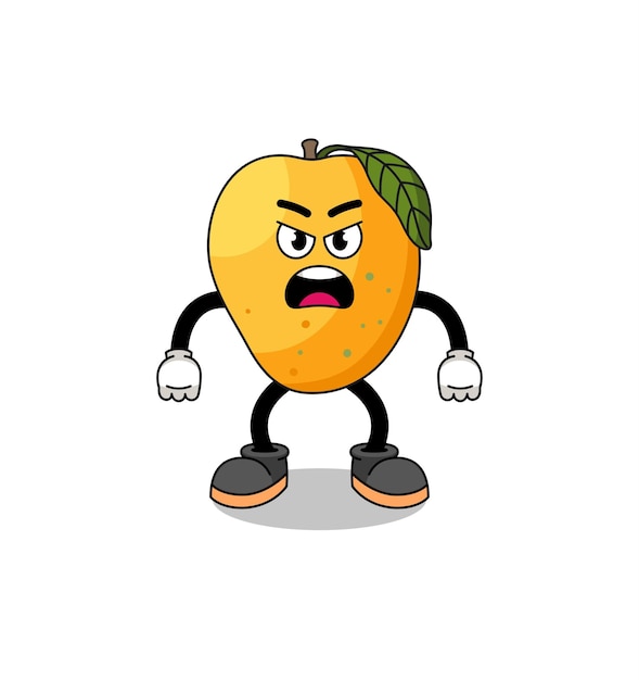 Vector mango fruit cartoon afbeelding met boze uitdrukking karakter ontwerp