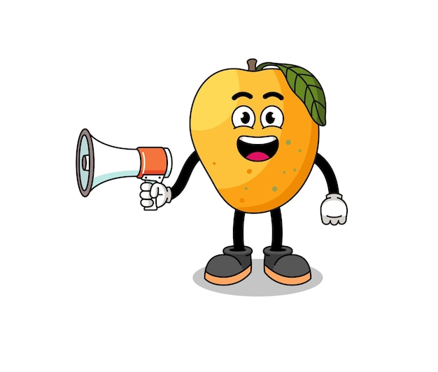 Mango fruit cartoon afbeelding met megafoon karakterontwerp