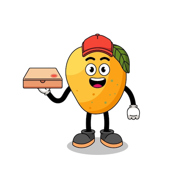 Иллюстрация фруктов манго как дизайн персонажа доставщика пиццы