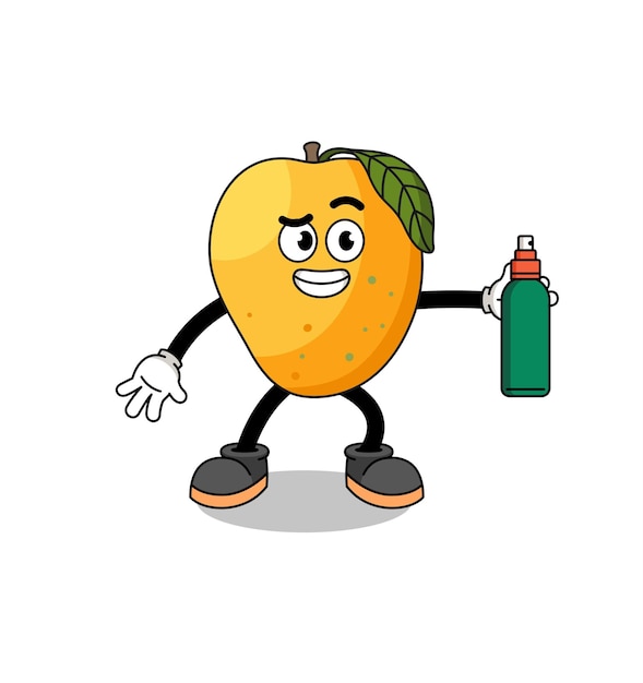 Mango fruit illustration cartoon holding mosquito repellent character design