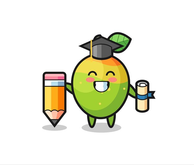 Mango-illustratiecartoon is afstuderen met een gigantisch potlood