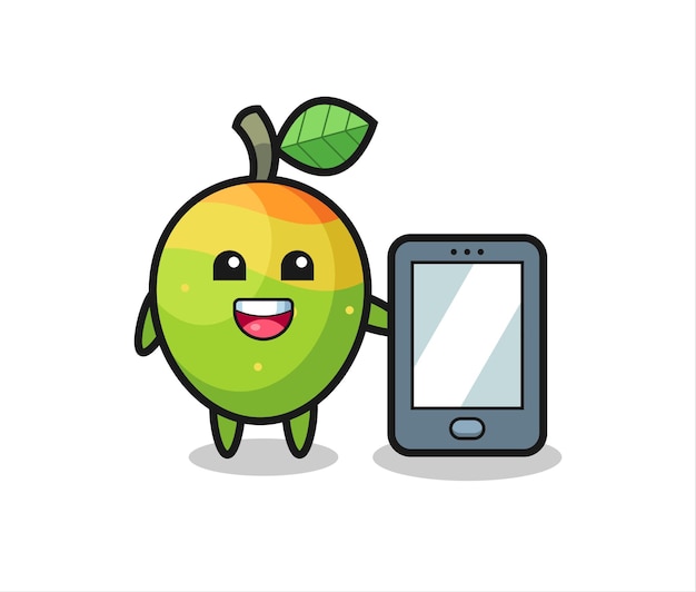 Fumetto dell'illustrazione del mango che tiene uno smartphone