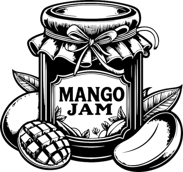 Mango jam jar black outline illustration