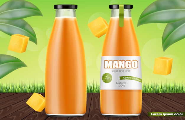 Vector mango juice bottles