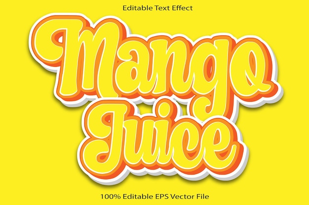 Vector mango juice editable text effect 3d emboss cartoon gradient style