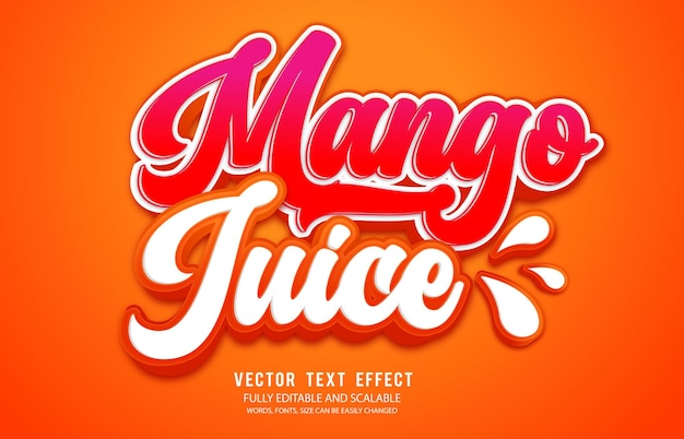 Succo di mango effetto testo modificabile stile 3d vettoriale