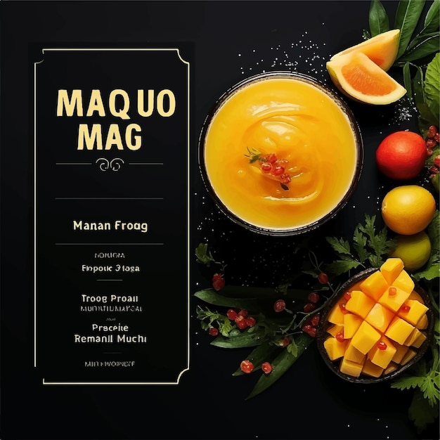 Вектор Меню еды сока манго, пост в социальных сетях