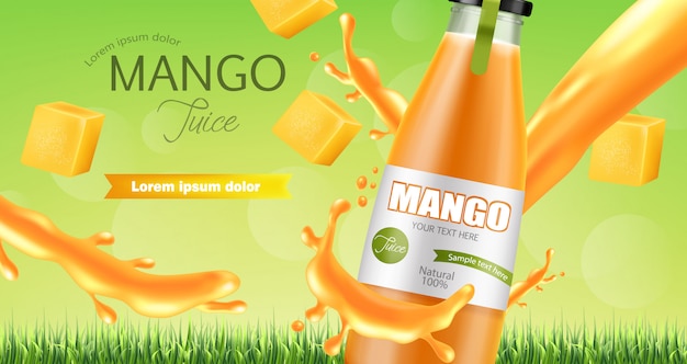 Banner splash di succo di mango