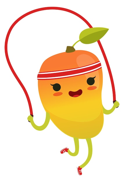 Mango jumping with skipping rope Cartoon fruit mascot