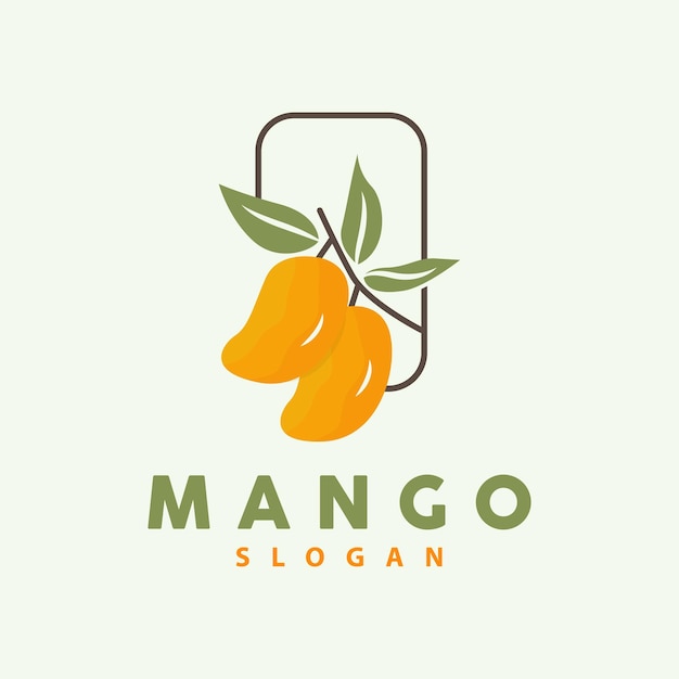 マンゴーのロゴ フルーツ デザイン シンプルなミニマリスト スタイル フルーツ ジュース ベクトル アイコン シンボル イラスト