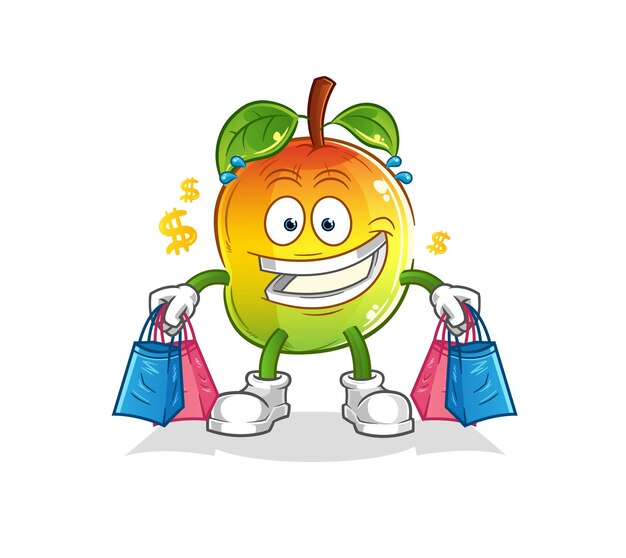 Mascotte dello shopping di mango. vettore dei cartoni animati