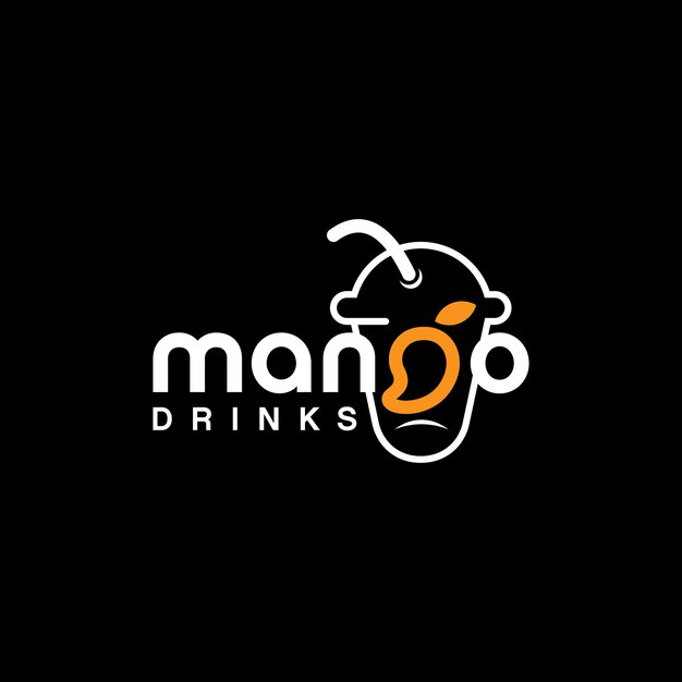 Logo testo mango bevanda succo fresco e modello vettoriale culinario