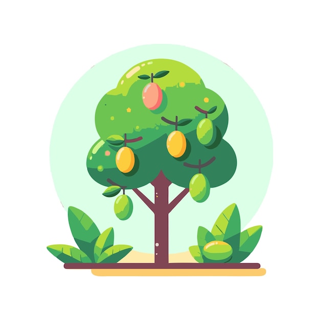 ベクトル mango tree flat vector design with fresh fruit