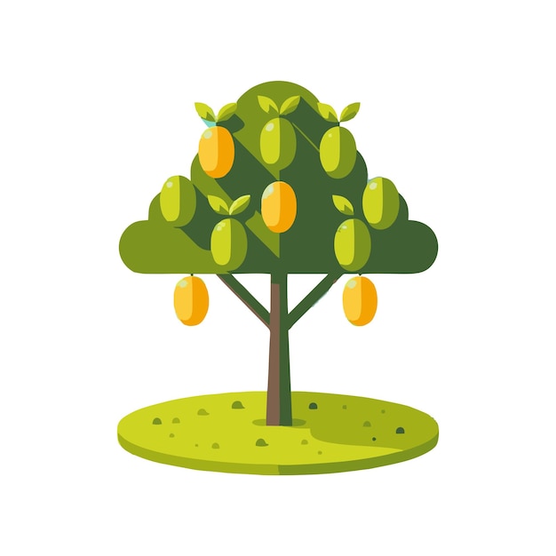 mango tree flat vector design with fresh fruit