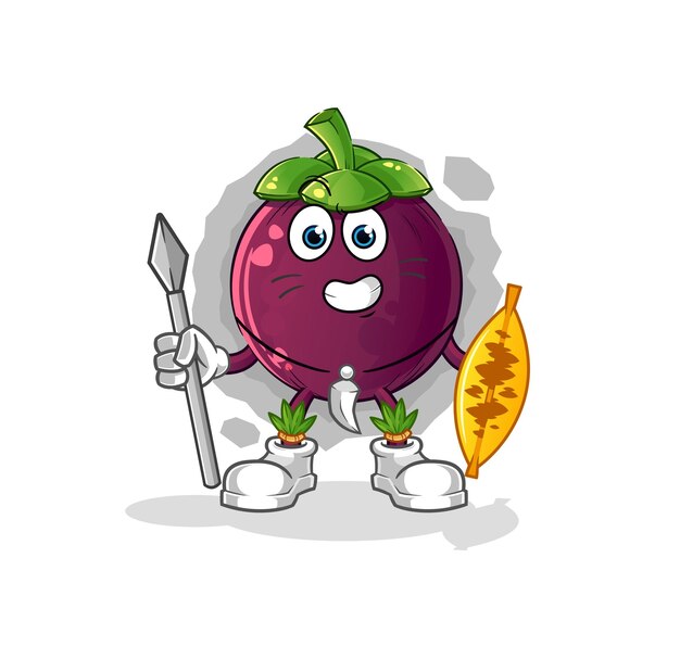 Mangosteen Afrikaanse tribale vechter mascotte cartoon vector